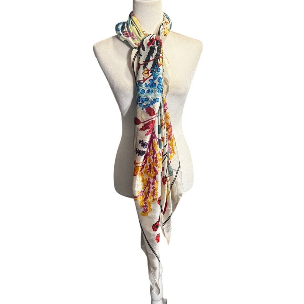 Pretty Persuasions Botanical Bird Print Scarf Wrap 36x72 Multicolor Polyester - Picture 2 of 7